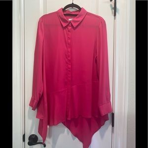 Like New! H Halston Asymmetrical Tunic Dressy Blouse with glossy silver buttons